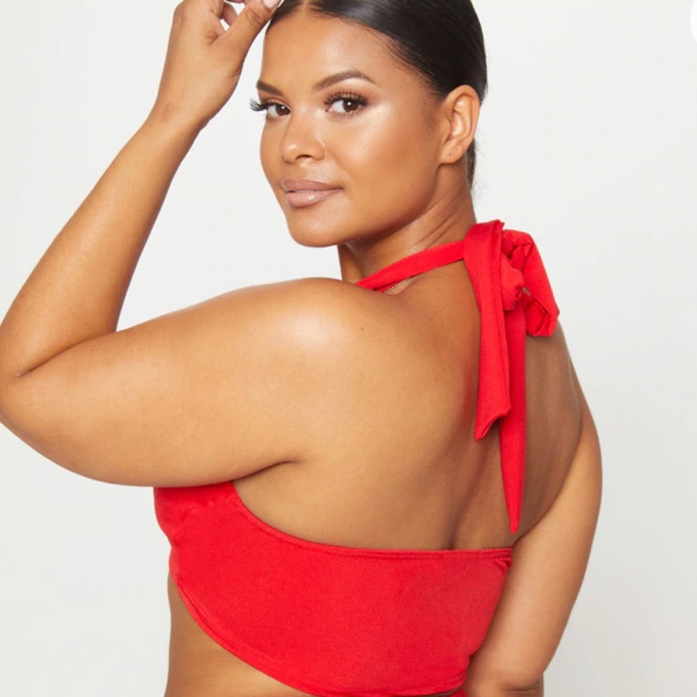 PrettyLittleThing red halter plus bikini top 22 3x